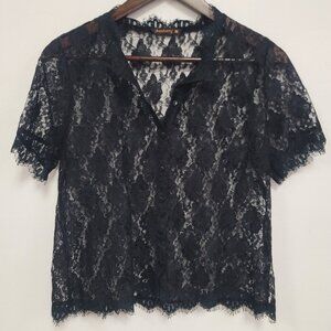 Dressberry Womens Fairy Grunge Lace Button Up Top Size M Black Whimsigoth Witchy